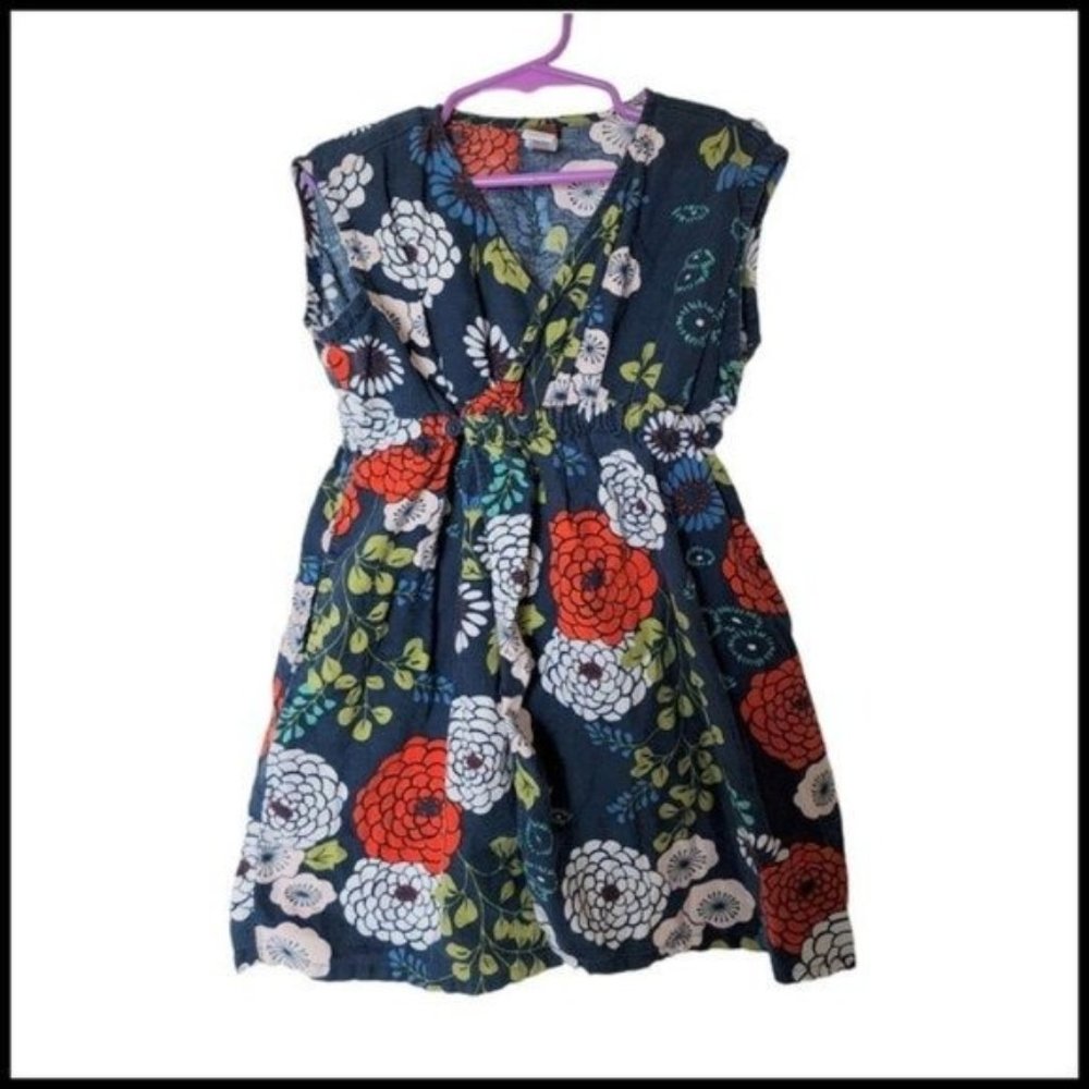Tea Collection Whale Blue Lily Pond Surplice Dress Size 5 Years Floral True Wrap